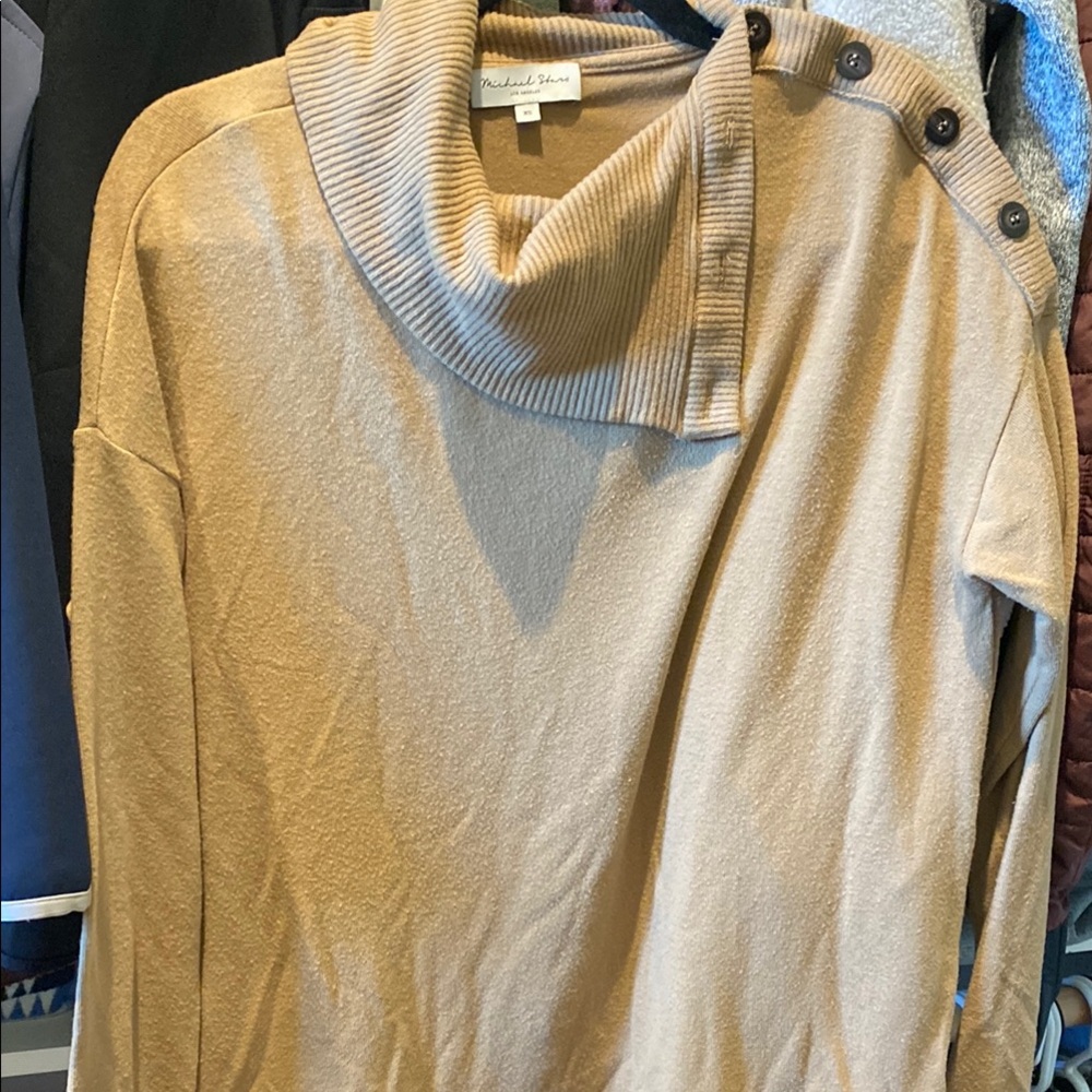 Michael stars Tan Cowl Neck Sweater